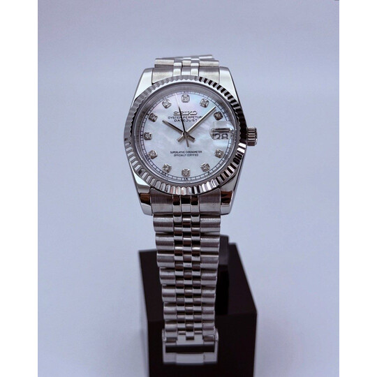 Custom Seiko Mod • White Pearl MOP Diamond Silver Datejust • 36mm